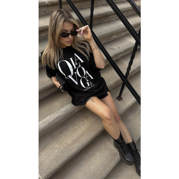 BLUZKA T-SHIRT DAMSKI OVERSIZE OLAVOGA MORNING FOG BLACK