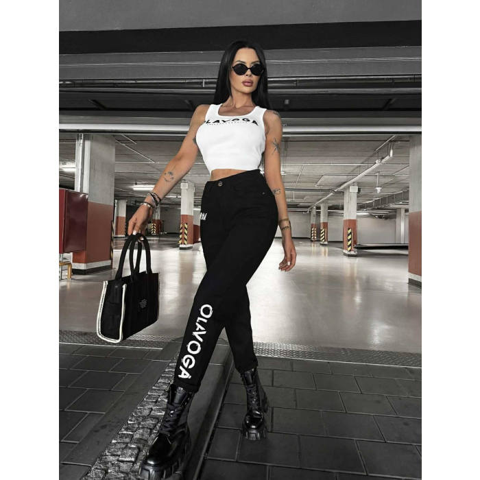 SPODNIE JENSOWE DENIM MOM FIT LOGO OLAVOGA LOFI BLACK