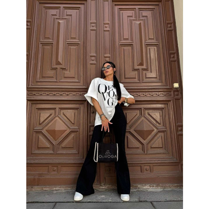 BLUZKA T-SHIRT DAMSKI OVERSIZE OLAVOGA MORNING FOG ECRU